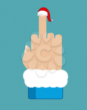 Fuck Santa Claus. Middle finger in red Christmas hat. Aggressive symbol new year. Bad sign Dislike