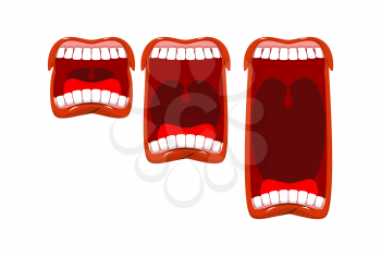 Volume cry. yell level. Stage scream. Open mouth with tongue and teeth. Changes in sound level
