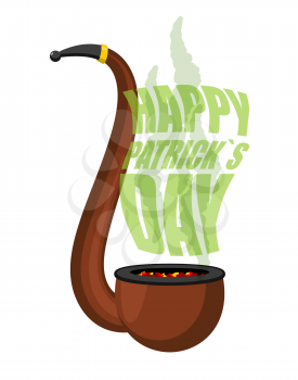 Pipe with smoke for leprechaun. Happy St. Patricks Day. Illustration for national Irish holiday