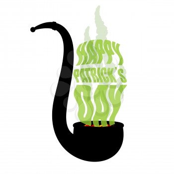 Happy Patricks Day. Pipe with smoke for leprechaun. Illustration for national Irish holiday