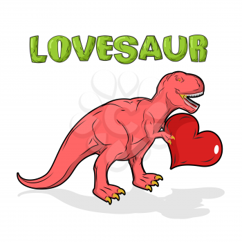 Love dinosaur. Pink dino. Cute Tyrannosaurus and heart. Prehistoric predator and love