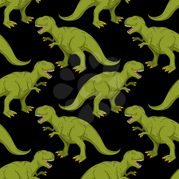 Tyrannosaurus seamless pattern. Angry prehistoric reptile pattern. Ancient animal predator background. Aggressive Raptor Jurassic period. Paleontology texture for baby cloth. evil Dino
