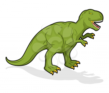 Dinosaur Tyrannosaurus Rex. Prehistoric reptile. Ancient predator. Animal Jurassic with big teeth. Aggressive beast. Terrible, angry lizard Polynesian era. green gigantic monster