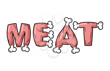 Meat lettring. Steak on text of bones. Pork typography. Beef letters. Fresh ham letters set. Ham and Bacon