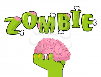 Zombie lettering. Bones and brains. Living dead typography. Green terrible letter. Terrible evil text. Scary set of letters