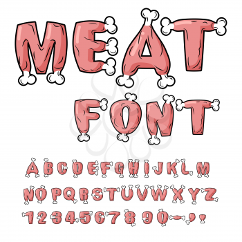 Meat font. Steak on bone alphabet. Pork alphabet. Fresh ham letters set. Beef Lettering. Bacon typography