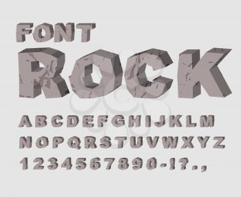 Rock font. Alphabet of stones. ABC made of lithic rock. stony letters set
