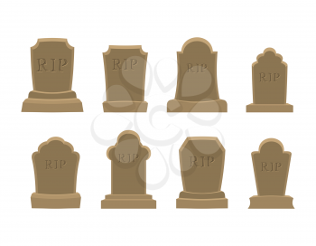Tomb set. Ancient RIP. Collection of gravestones. Grave stone on white background
