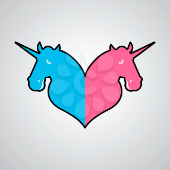 Unicorn LGBT symbol community. Sign of love and two magic animals. Heart and magical beast