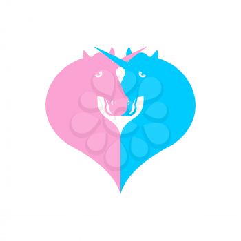 Unicorn symbol LGBT community. Sign of love and two magic animals. Heart and magical beast