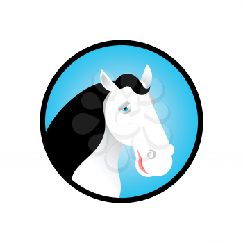 White head horse logo. stallion in circle. Farm animal emblem
