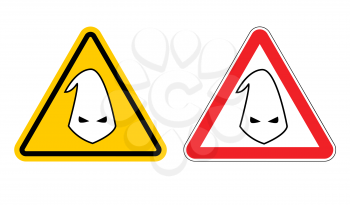 Warning sign of racism. Hazard Yellow Sign race discrimination. White cap in red triangle. Set of road signs