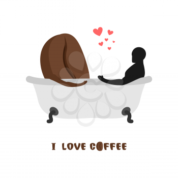 coffee lovers. Coffee beans and  person in bath. Joint bathing. Passion feelings among lovers. Romantic illustration food
