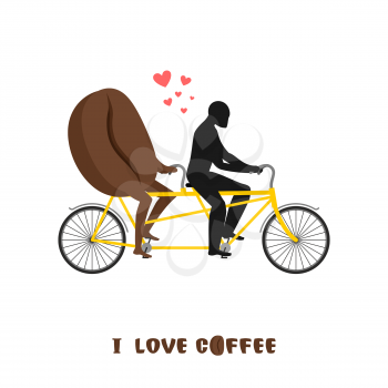 coffee lovers. Coffee beans on bicycle. Lovers of cycling tandem. Romantic date. Romantic illustration undershot
