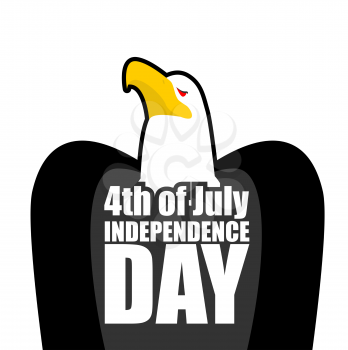 USA Independence Day. Bald Eagle and text. Large predatory bird serious. National symbol of America. Patriotic July 4th holiday
