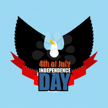 Symbol of Independence Day of America flying eagle. Bird predator with wings and red ribbon. National holiday in USA on July 4
