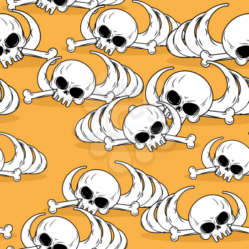 Dead desert seamless pattern. Remains of skeleton in sand background. Skull and bones pattern. Deadly background. Barebone texture
