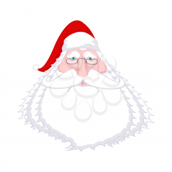 Santa Claus face isolated. Christmas Grandpa with white beard and red cap. Illustration for new year. Xmas template design