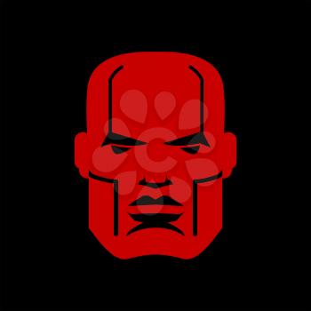 Serious face logo. Man head emblem. Red manly mask
