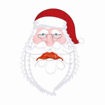 Sad Santa Claus. dull Christmas grandfather. sorrowful Santa with beard in red cap. Illustration for new year. Xmas template design