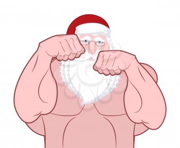 Santa fighter. Claus fights. Father Christmas beats fists. Old man knuckle beat. New Year Fight
