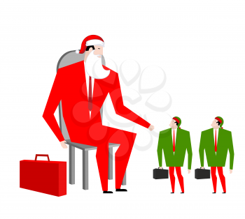 Santa Boss and manager elves. Office Christmas. Corporate masquerade at work. New Year at job
