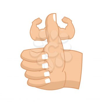 Like Strong. Fitness Thumbs up with big muscles. Powerful hand. Symbol all right. Success gesture  
