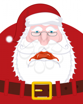 Sad Santa Claus and belt. dull Christmas grandfather. sorrowful Santa with beard in red cap. Illustration for new year. Xmas template design