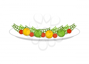 Plate with vegetables for roasted turkey. Dish with garnish for meat. Food Template