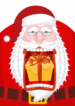 Santa Claus burping gift. Open mouth Box burp. Crazy Christmas grandfather
