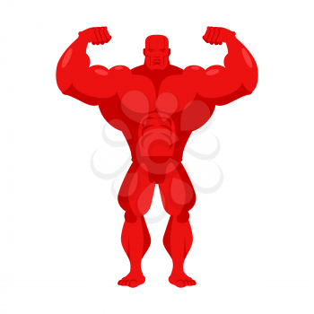 Bodybuilder red cartoon. Athlete with big muscles. Sportsman on white background. Fitness model

