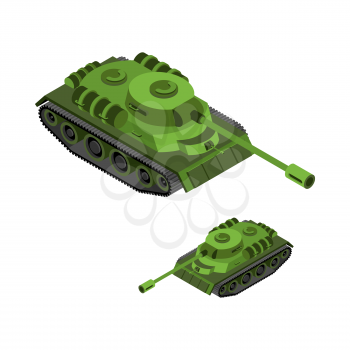 Tank Isometric on white background. Army technique. Armored fighting vehicles, tracked with gun and machine gun
