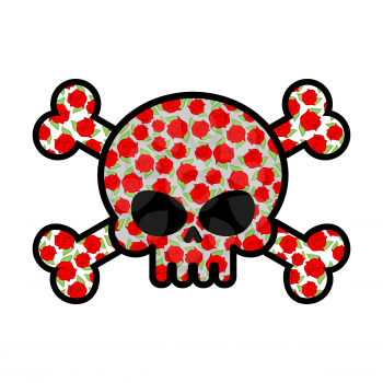 Skull with roses. Flower head skeleton. Crossbones flower
