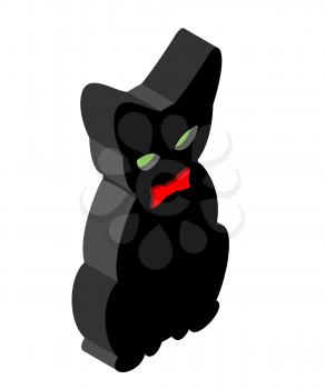 Black Cat isometrics. Pet with red bow tie. Animal for witches. Magical Beast Assistant witch
