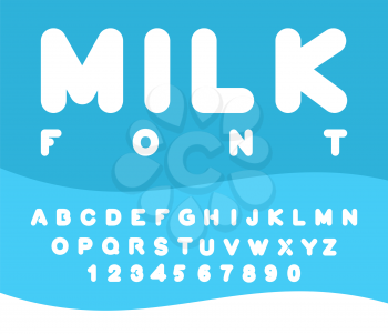 Milk font. Rounded alphabet. Soft letters. ABC for dairy products
