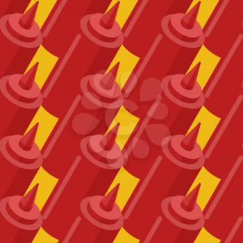 Ketchup bottle fastfood seamless pattern. Fast food seasoning background. Food Ornament