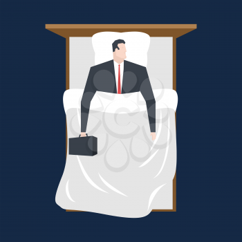 Businessman sleeping in bed. Manager rests. Business sleep
