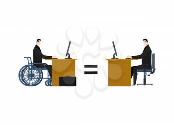disabled at work. manager on wheelchair at table. Equal rights for people with disabilities