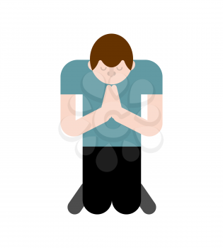 Man is praying on his knees. Prayer to God
