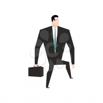 Businessman steps forward. Guy goes on white background. Movement in business
