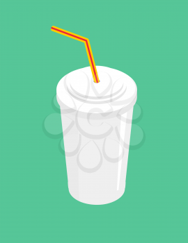 Drink with straw isolated. beverage fastfood on green background
