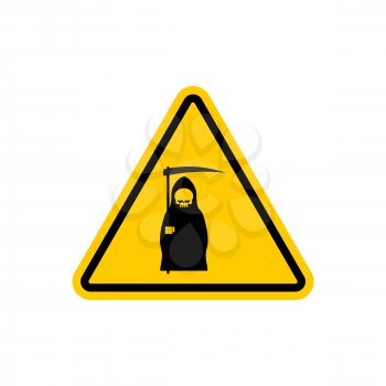 Attention death. Dangers of yellow road sign. Grim Reaper Caution