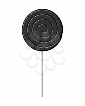 Lollipop black on stick isolated. Candy on white background. Sweetness

