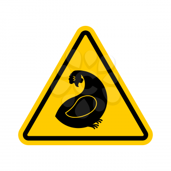 Attention hen. Dangers of yellow road sign. Chicken farm Caution
