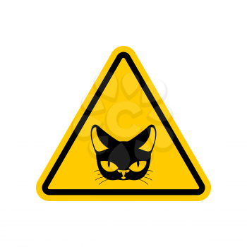 Attention cat. Danger yellow road sign. Pet Caution
