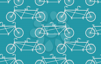 Tandem Bicycle seamless pattern. White Vintage bike blue background
