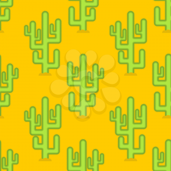 Cactus in desert seamless pattern. Large peyote from Yellow wilderness background
