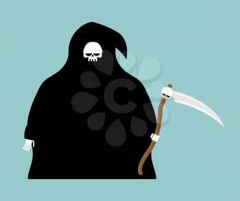 fat Grim Reaper with scythe isolated. Death in hood on white background