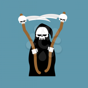 Grim Reaper with scythe isolated. Death in hood on white background