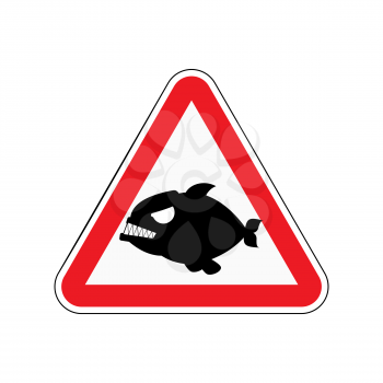Attention piranha. Dangers of red road sign. Predatory fish Caution